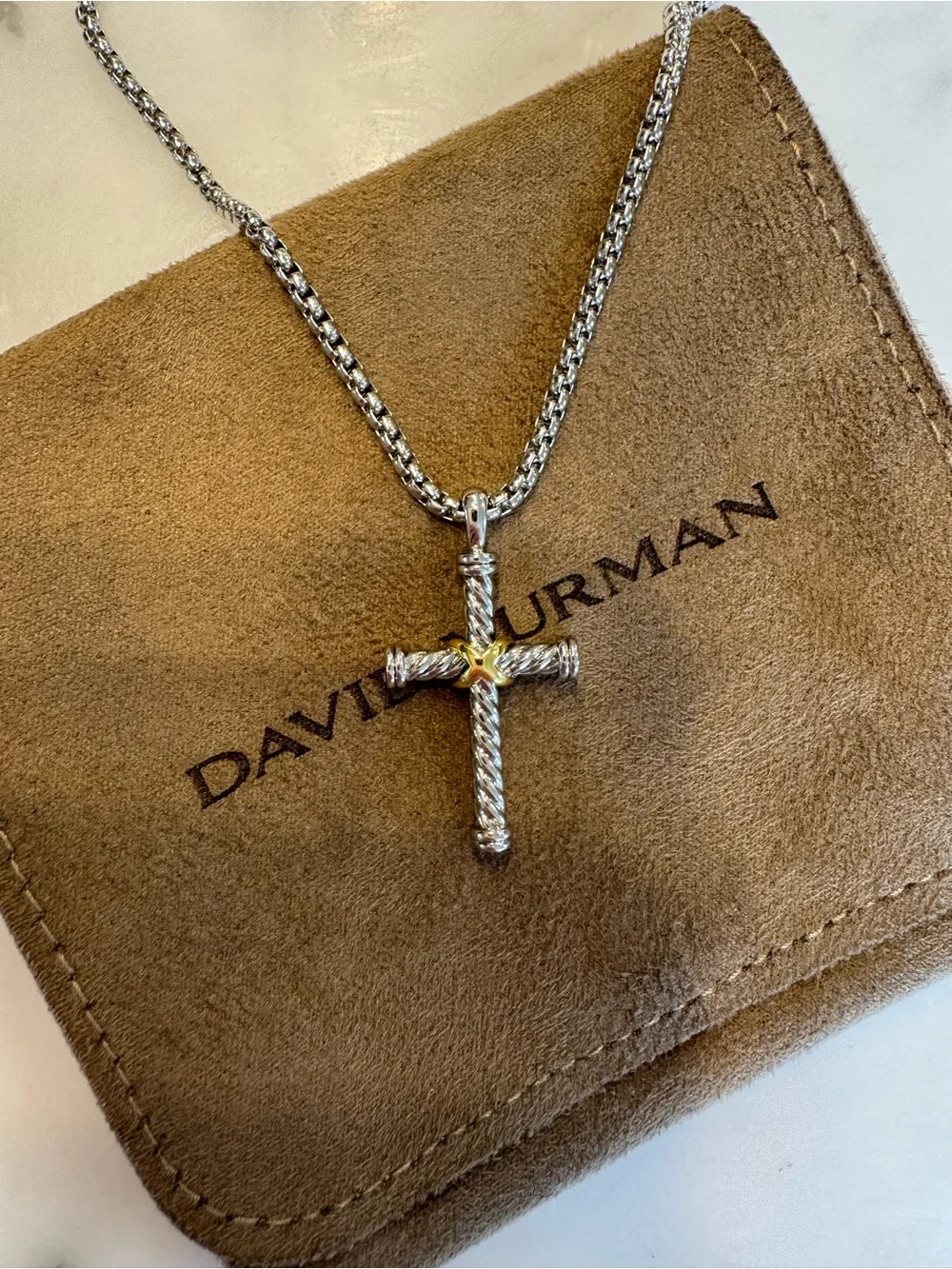 David Yurman Cable Cross Pendant with 20in DY Box Chain